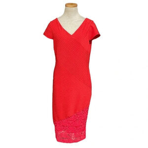 Miss Kim Midi Dress Short Sleeve V Neck Sequins Red Size X Large XL